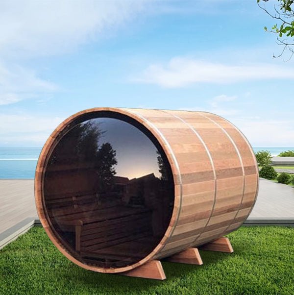 Warmozy 4 People Barrel Sauna With Panoramic View Window
